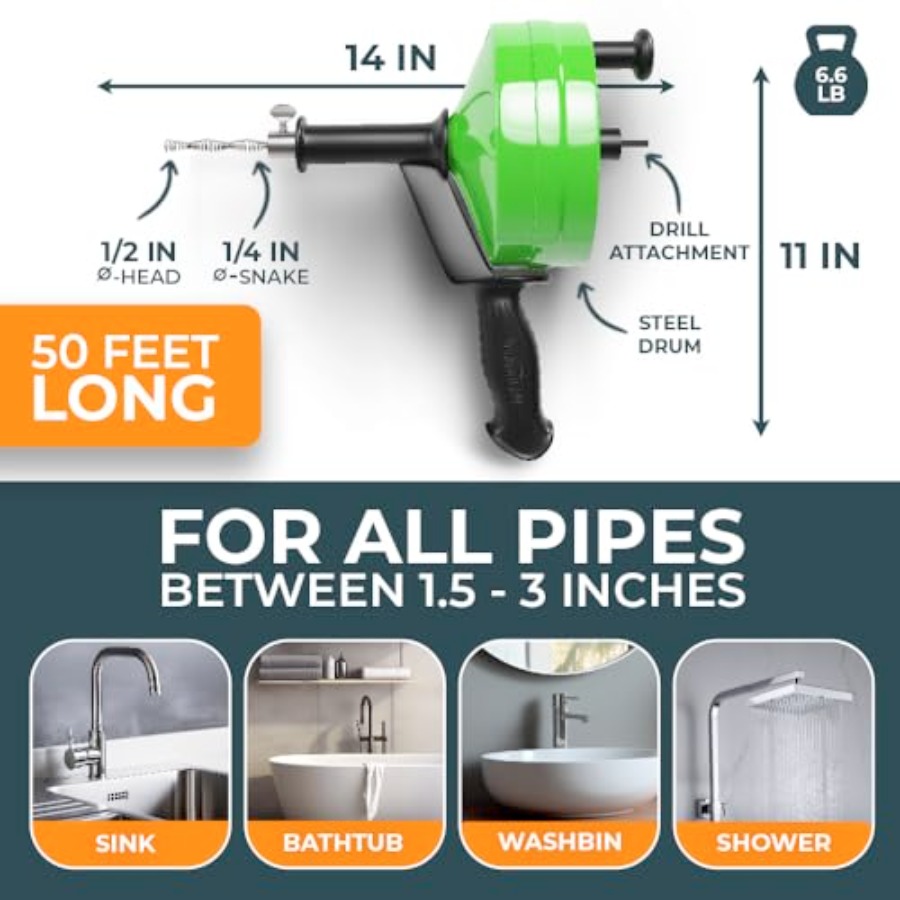 【Spot goods】drain snake [50FT] – Auger Drill Attachment Bewertung und Preis
